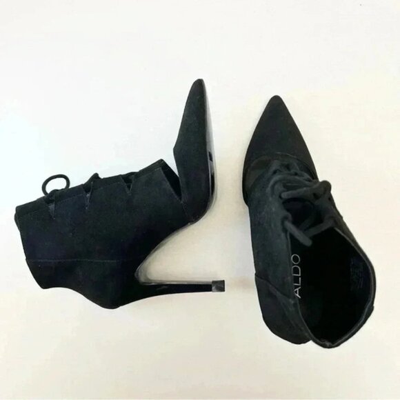 Aldo Eraede Lace Up Stiletto Ankle Boots Cut Out Black Suede 7.5 - Picture 13 of 16